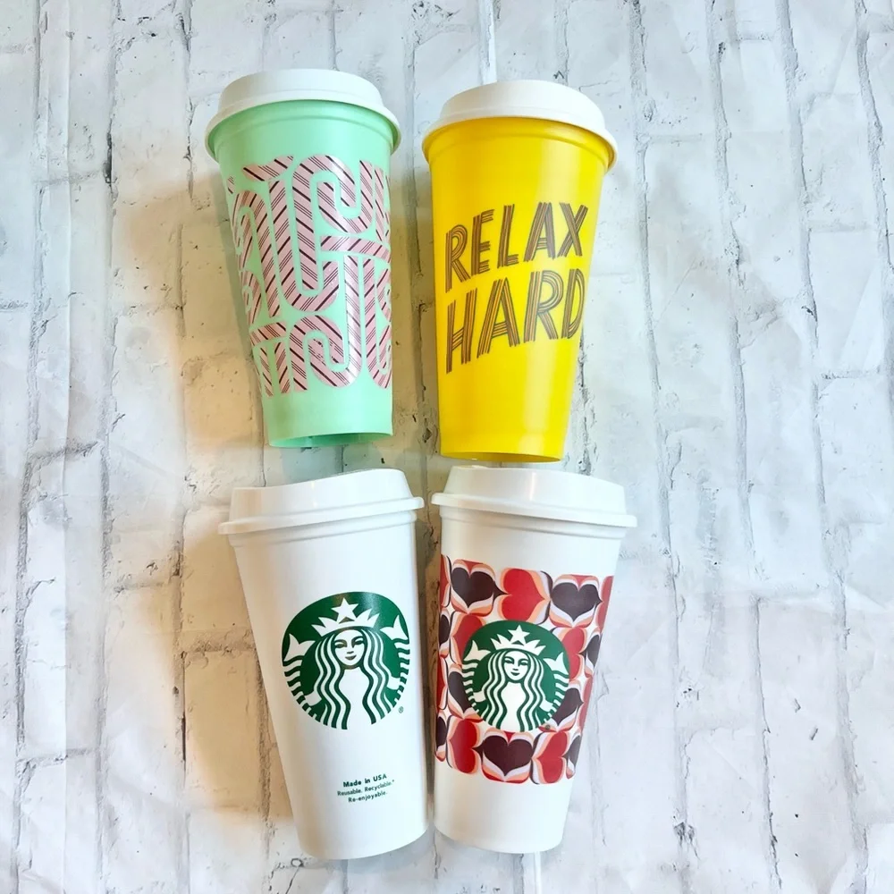 Starbucks Reusable Hot Cups 16oz Set of 4 Travel Mugs Valentine Candy Cane